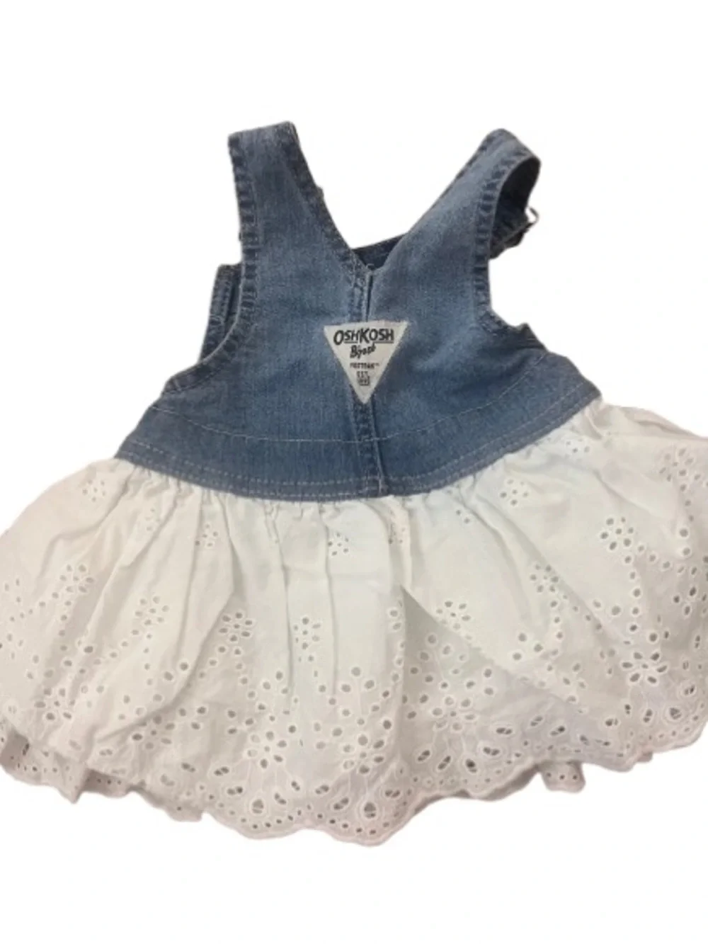 OshKosh B'gosh Blue Denim Overall Dress with White Eyelet Skirt